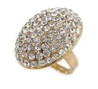 Avalaya Oval Dome Shape Clear Crystal Ring/Gold Tone Metal/ 30mm Long/Size 7/8 Adjustable
