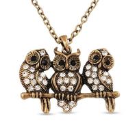 Avalaya Owl Diamante Pendant with Long Chain Necklace - 62cm L