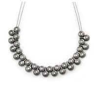 Avalaya Polished and Matt Black Tone Crystal Bead Necklace/36cm L/ 7cm Ext