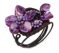 Avalaya Purple Shell Bead Flower Flex Bracelet - Flexible Design - Adjustable