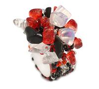 Avalaya Red/Black/Clear Glass Bead and Glass Stone Cluster Band Style Flex Ring/Size M