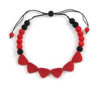Avalaya Red/Black Resin Bead Geometric Cotton Cord Necklace/ 44cm-50cm L/Adjustable