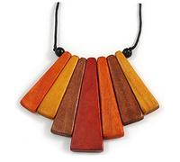 Avalaya Red/Brown/Yellow/Orange Geometric Wood Pendant with Black Waxed Cotton Cord - 90cm Long/ 8cm Pendant