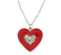 Avalaya Red Enamel Crystal Heart Pendant With Silver Tone Chain/ 40cm L/ 7cm Ext