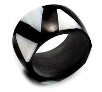 Avalaya Resin with Shell Inlay Band Ring - Black and White - size N