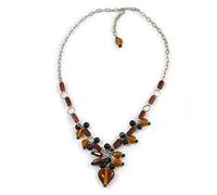Avalaya Romantic Amber Brown/Black Glass and Ceramic Bead Heart Pendant Charm Necklace In Silver Tone/64cm L