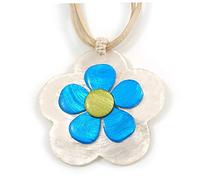 Avalaya Romantic Shell Flower Pendant with Cream Faux Suede Cords (White, Blue, Olive) - 40cm L