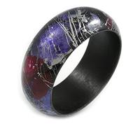 Avalaya Round Wooden Bangle Bracelet in Abstract Paint in Pink/Black/Purple/Silver- Medium Size