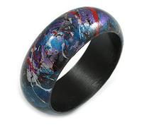 Avalaya Round Wooden Bangle Bracelet in Abstract Paint in Red/Blue/Black/Purple/Silver- Medium Size