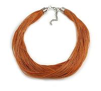 Avalaya Rusty Orange Multistrand Silk Cord Necklace In Silver Tone - 50cm L/ 7cm Ext