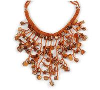 Avalaya Rusty Orange Shell Nugget Glass Bead Fringe Necklace/42cm L/ 13cm Front Drop