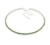 Avalaya Salad Green Crystal Choker Necklace/Silver Tone/35cm L/ 11cm Ext