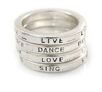 Avalaya Set of 4/ Live, Dance, Love, Sing Message/Stack Rings/Silver Tone/Size 7