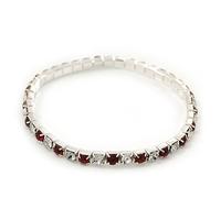 Avalaya Slim Burgundy Red/Clear Crystal Flex Bracelet/Silver Tone/ 18cm L