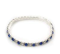 Avalaya Slim Sapphire Blue/Clear Crystal Flex Bracelet/Silver Tone/ 18cm L/Size M