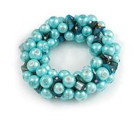 Avalaya Solid Chunky Light Blue Glass Bead, Teal Sea Shell Nuggets Flex Bracelet - 18cm L
