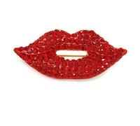Avalaya Sparkling Red Crystal Pave Set Lips Brooch in Gold Tone Metal - 40mm