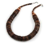 Avalaya Statement Brown Wood Coin Bead Chunky Style Necklace - 56cm L/ 3cm Ext
