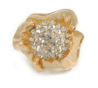 Avalaya Statement Large Clear Flower Cocktail Ring In Gold Plating - Adjustable (Size 7/8) - 5cm Diameter