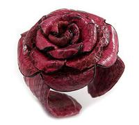 Avalaya Statement Pink Snake Print Leather Rose Flower Flex Cuff Bangle Bracelet - Adjustable