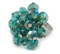 Avalaya Teal Glass Bead Cluster Ring/Silver Tone Metal/Adjustable/Size 7/8