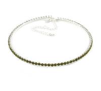 Avalaya Thin Olive Green Crystal Choker Necklace/Silver Tone/36cm L/ 10cm Ext