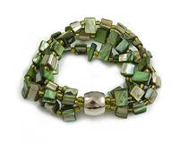 Avalaya Three Strand Green Shell Composite Flex Bracelet - Size L - 21cm Long