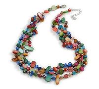 Avalaya Three Strand Multicoloured Shell Nugget and Crystal Bead Necklace with Silver Tone Closure/52cm L/ 5cm Ext