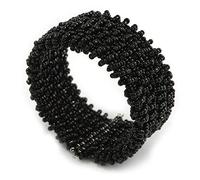 Avalaya Trendy Black Glass Bead Flex Cuff Bracelet - Adjustable