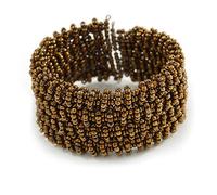 Avalaya Trendy Bronze/Antique Gold Glass Bead Flex Cuff Bracelet - Adjustable