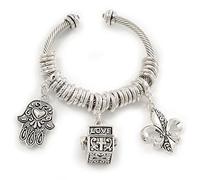 Avalaya Twisted Spiritual Charm Cuff Bracelet - Adjustable