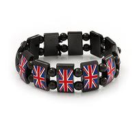Avalaya UK British Flag Union Jack Hematite Elasticated Bracelet - up to 20cm length