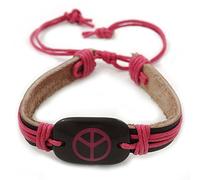 Avalaya Unisex Black/Pink Leather 'Peace' Friendship Bracelet - Adjustable
