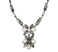 Avalaya Victorian Style Clear/Grey Glass Stone V Shape Necklace/ 42cm L/ 7cm Ext