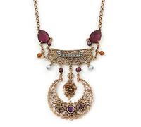 Avalaya Vintage Inspired Filigree, Purple Stone, Freshwater Pearl Necklace In Gold Tone Metal - 36cm Length/ 4cm Extension