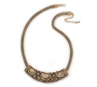 Avalaya Vintage Inspired Mesh Chain With Champagne Crystal Sliding Bar Pendant Necklace In Gold Tone - 44cm L/ 4cm Ext