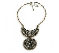 Avalaya Vintage Style Crystal Filigree Medallion Necklace 38cm