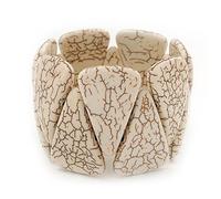 Avalaya Wide Antique White Stone Flex Bracelet - 18cm Length