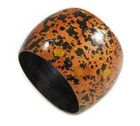 Avalaya Wide Chunky Wooden Bangle Bracelet in Orange/Gold/Black