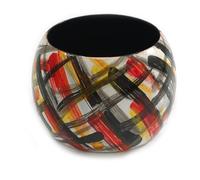 Avalaya Wide Chunky Wooden Bangle Bracelet with Checked Pattern in Black/Red/Yellow/White - Medium Size