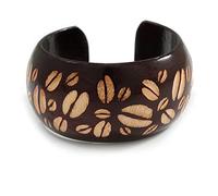 Avalaya Wide Chunky Wooden Cuff Bracelet/Bangle with Coffee Beans Motif/Medium/Possible Natural Irregularities
