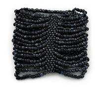 Avalaya Wide Dark Grey Glass Bead Flex Bracelet - up to 19cm wrist