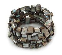 Avalaya Wide Grey Shell Nugget Multistrand Flex Bracelet - Adjustable