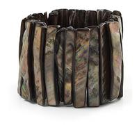 Avalaya Wide Slate Black Shell Stretch Bracelet (Stripes)