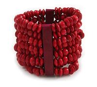 Avalaya Wide Wooden Bead Flex Bracelet In Red - 19cm L - Adjustable