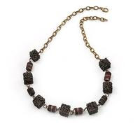 Avalaya Wired Cube/Resin Bead Necklace/Bronze Metal/Contemporary Style/ 56cm L