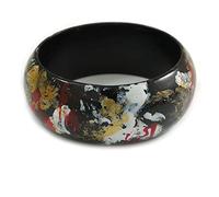 Avalaya Wooden Bangle Bracelet in Abstract Paint in Black/Gold/White/Red - Medium Size