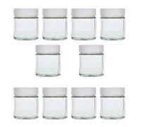 AVALON 10 Pack 30 ml / 1 oz Clear Glass Jars with Airtight White Lids, Empty Refillable Cosmetic Containers, Glass Pot for Storage of Lotions, Face Creams, Ointment and Make Up
