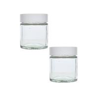 AVALON 2 Pack 30 ml / 1 oz Clear Glass Jars with Airtight White Lids, Empty Refillable Cosmetic Containers, Glass Pot for Storage of Lotions, Face Creams, Ointment and Make Up