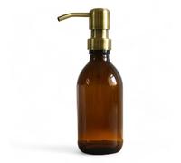 AVALON 250ml Amber Glass Soap Dispenser Bottles with On Trend Metallic Pump - Empty Refillable Containers for Liquid Soaps, Lotions, and More (Pack of 1, Brass Style Pump)